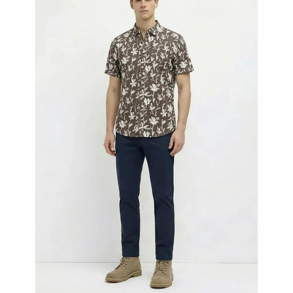 METTLE Men Coffee Floral Printed Casual Shirt