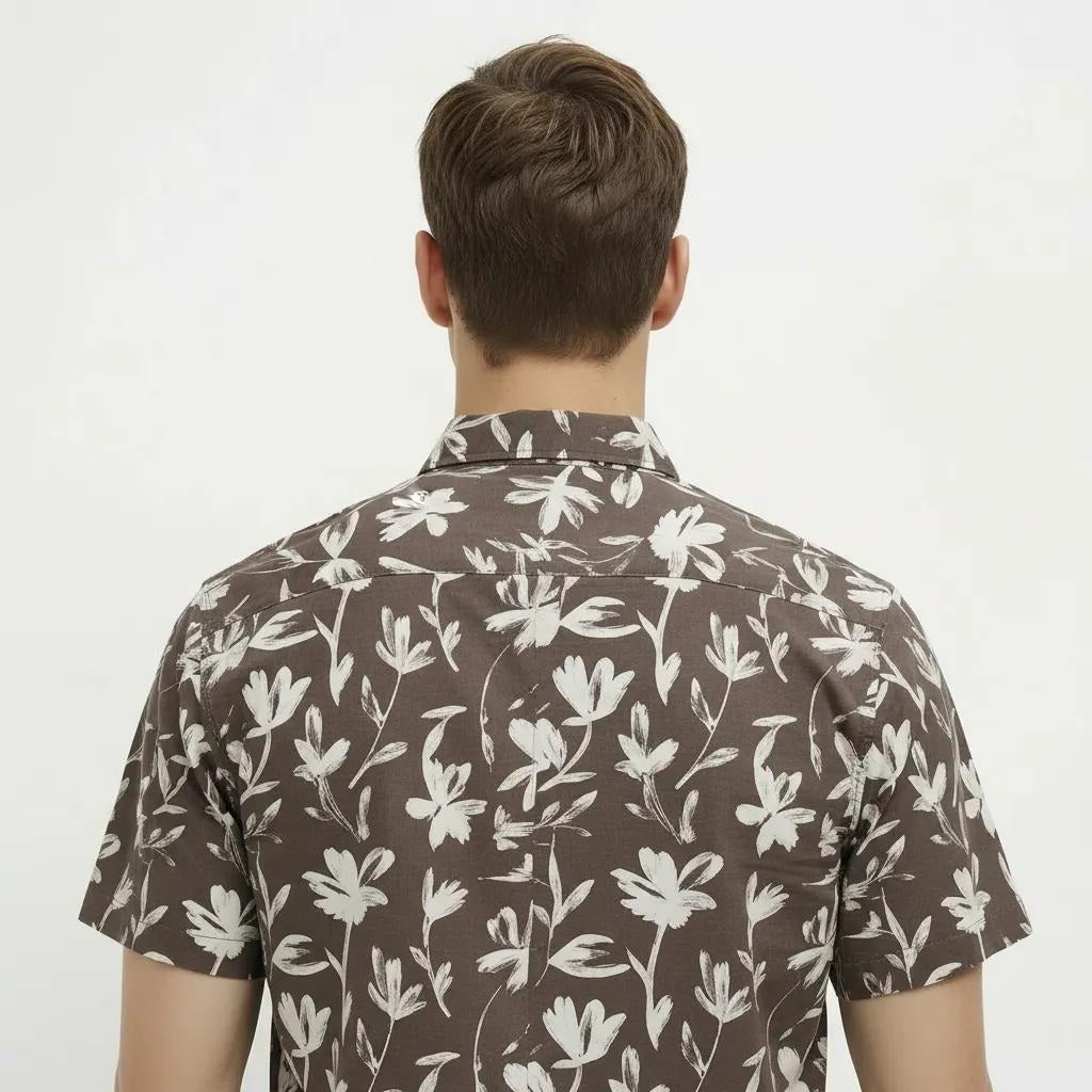 METTLE Men Coffee Floral Printed Casual Shirt