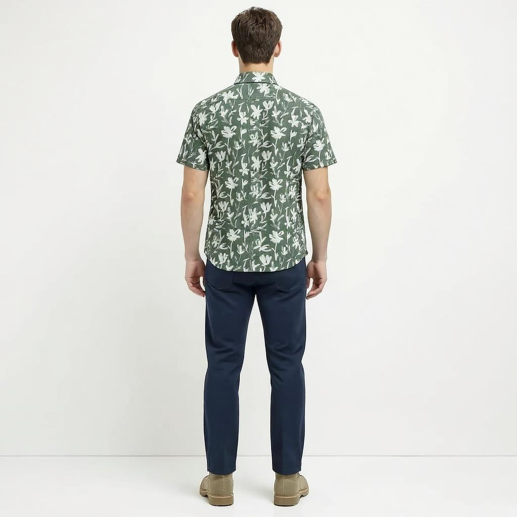 METTLE Men Mountain Green Floral Printed Casual Shirt