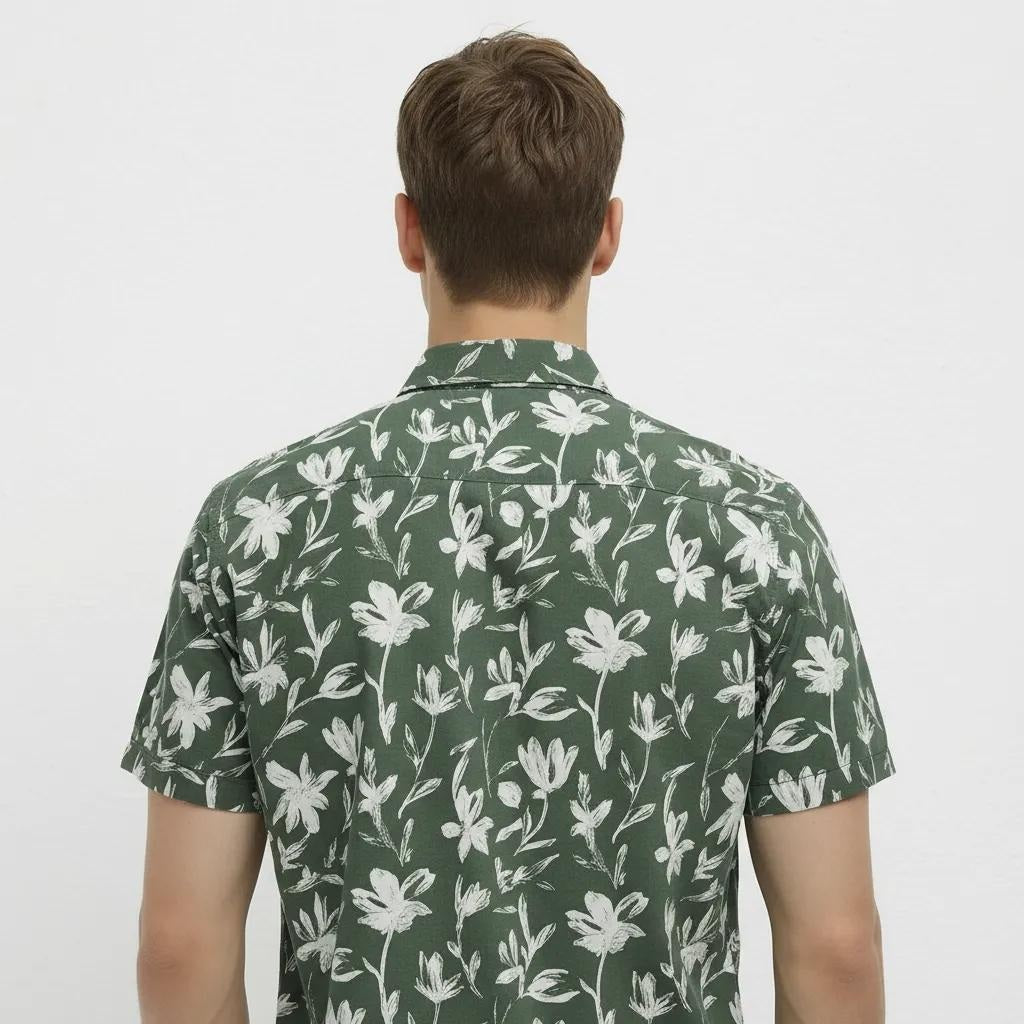 METTLE Men Mountain Green Floral Printed Casual Shirt