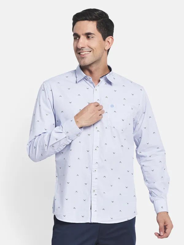 Men Blue Printed Casual Shirt