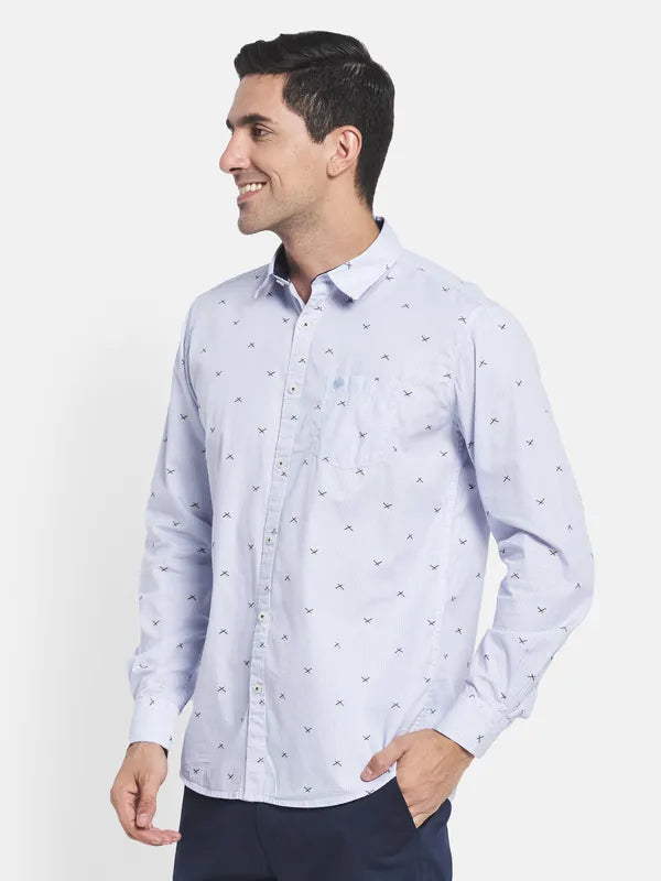 Men Blue Printed Casual Shirt