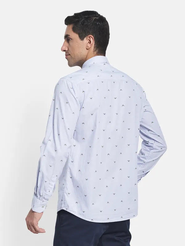 Men Blue Printed Casual Shirt