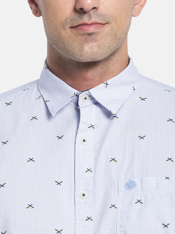 Men Blue Printed Casual Shirt