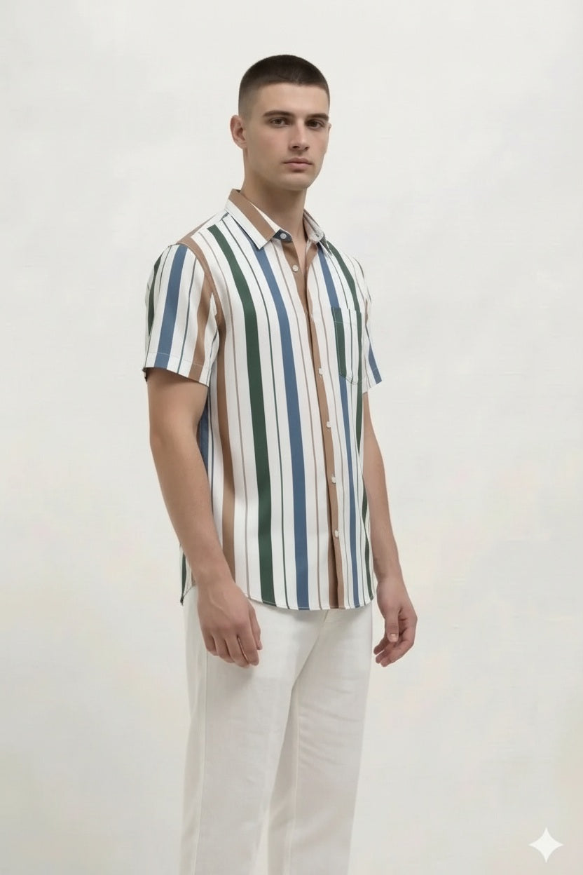 Men Rust Striped Casual Shirt