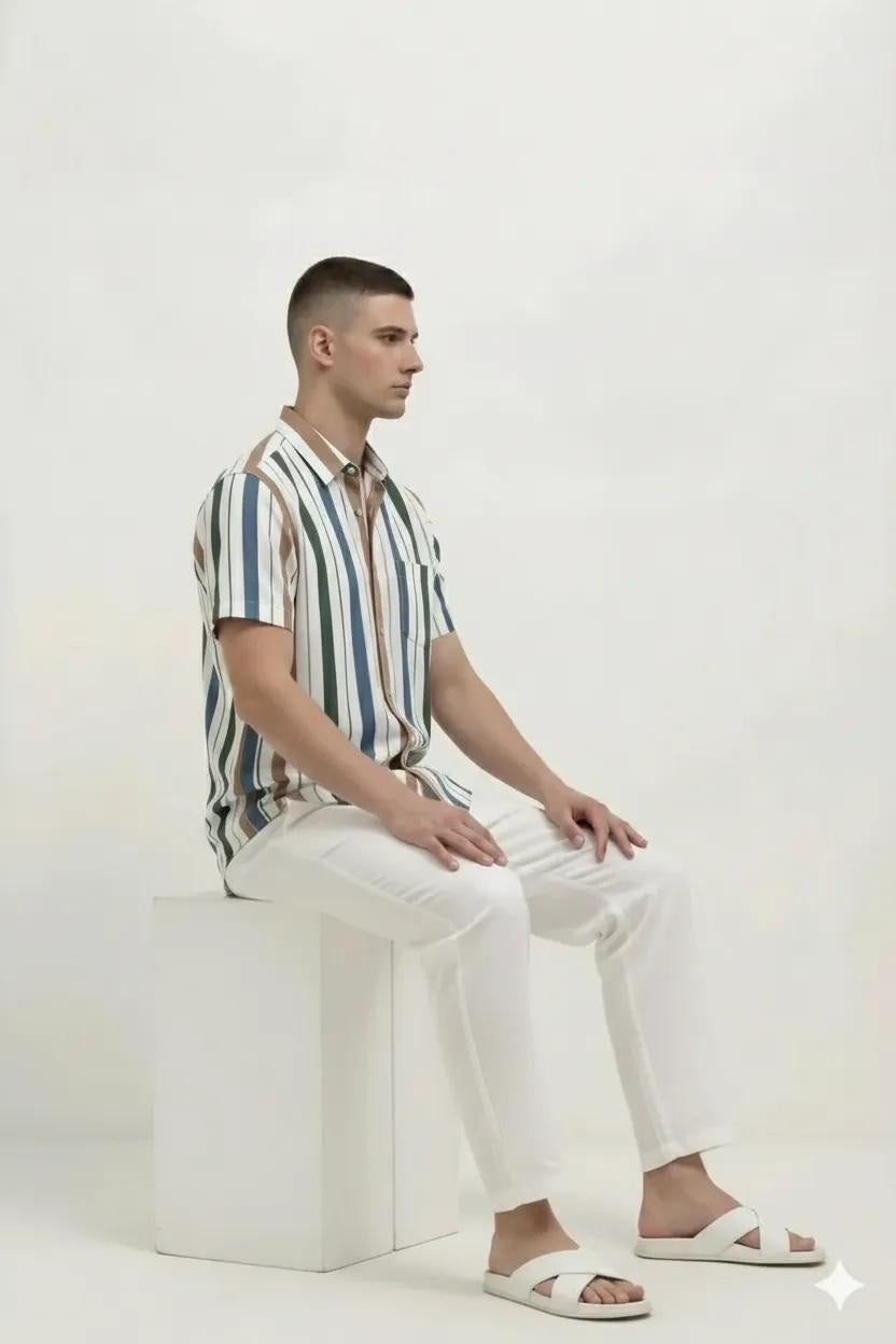 Men Rust Striped Casual Shirt