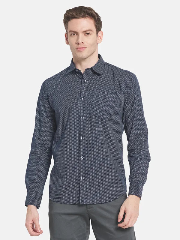 Men Navy Blue Printed Casual Shirt