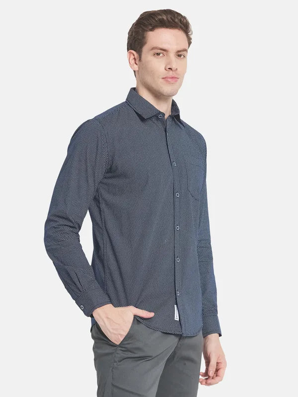 Men Navy Blue Printed Casual Shirt