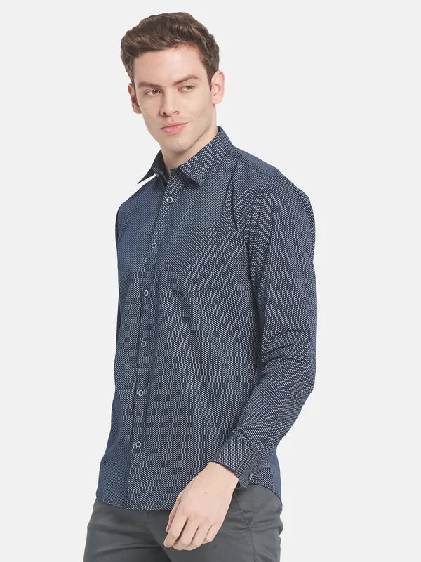 Men Navy Blue Printed Casual Shirt