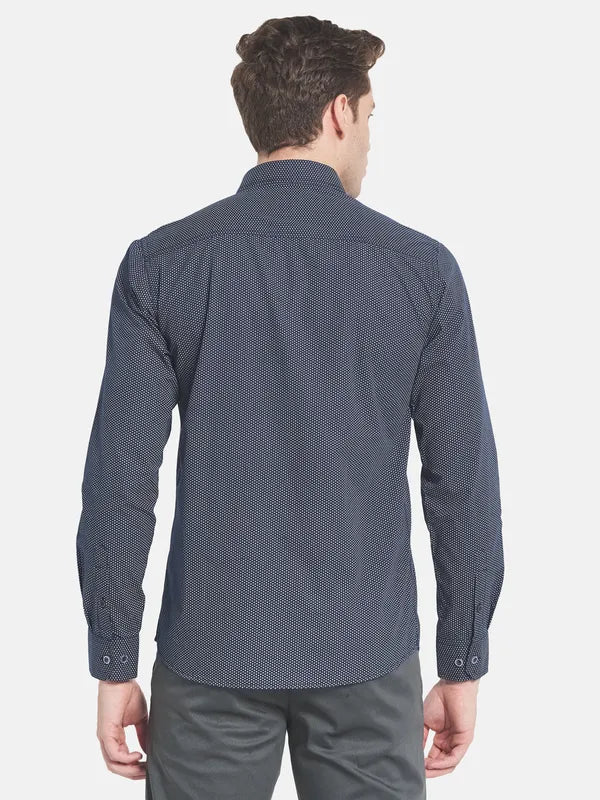 Men Navy Blue Printed Casual Shirt