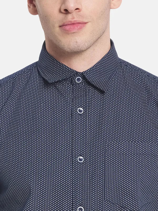 Men Navy Blue Printed Casual Shirt