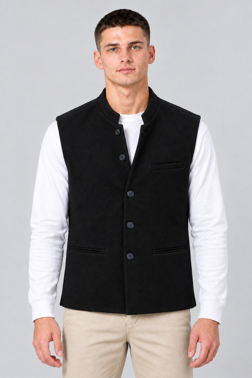 Men’s Regular Fit Nehru Waistcoat – Black