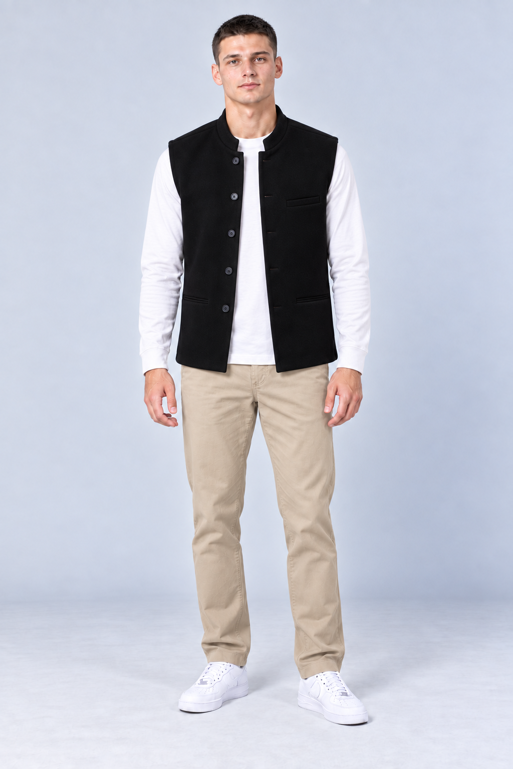Men’s Regular Fit Nehru Waistcoat – Black