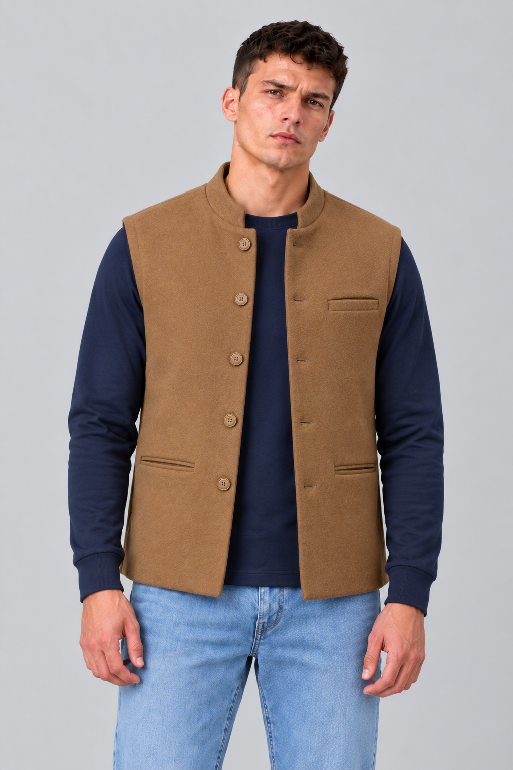 Men’s Regular Fit Nehru Waistcoat – Espresso