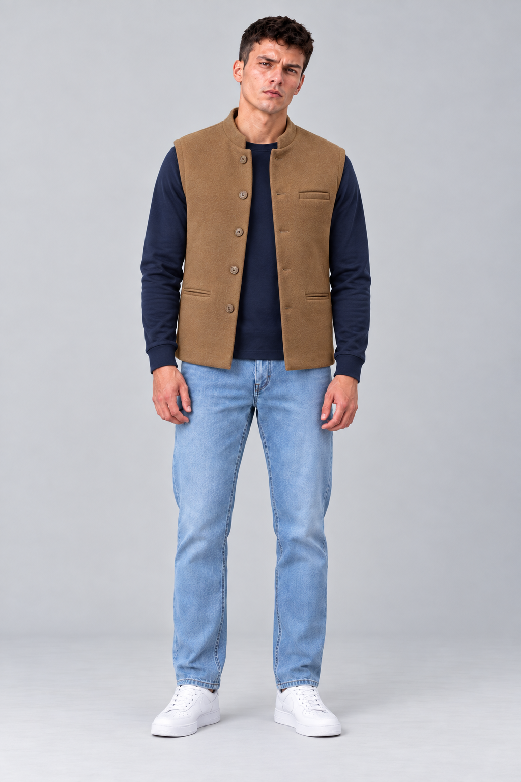 Men’s Regular Fit Nehru Waistcoat – Espresso