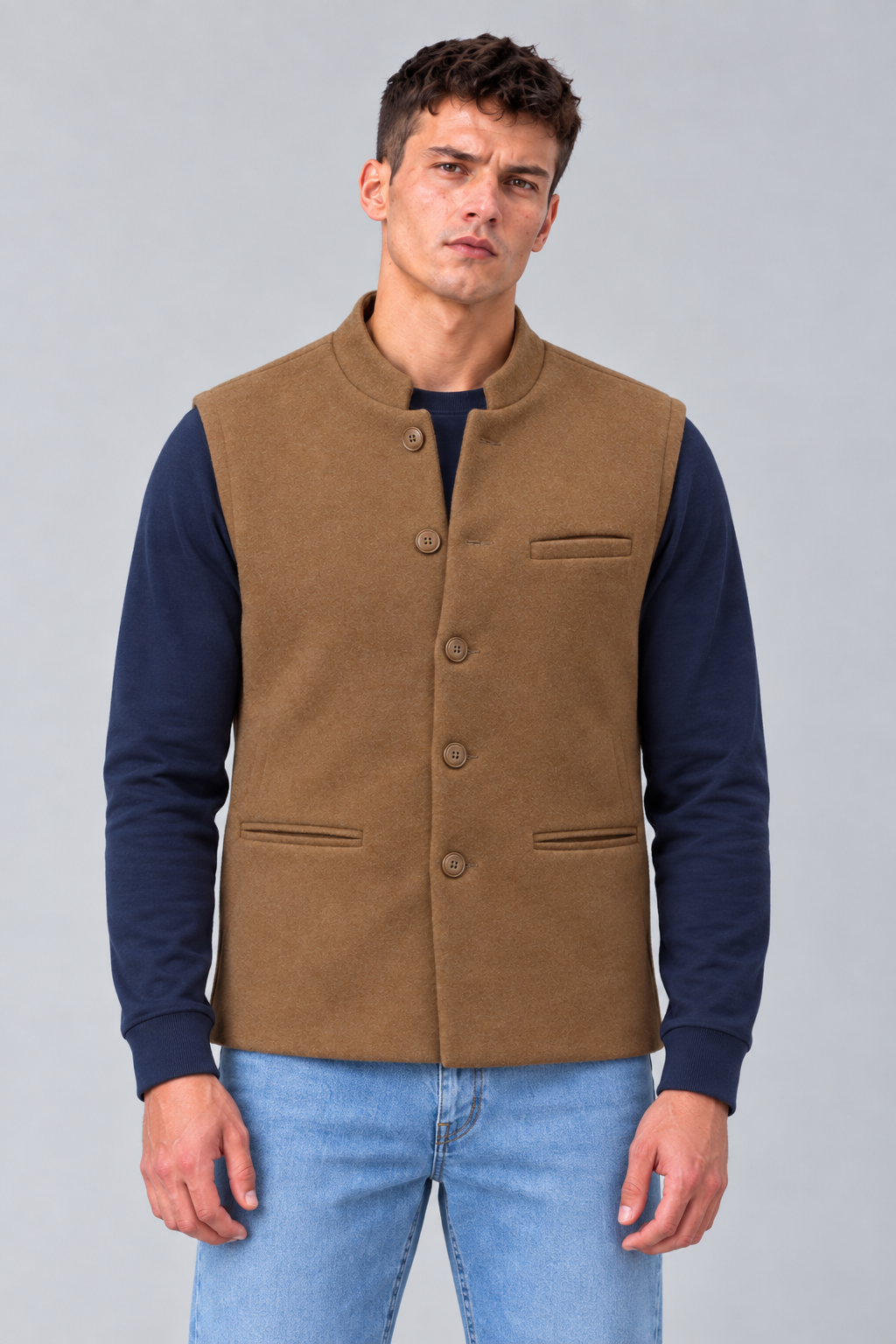 Men’s Regular Fit Nehru Waistcoat – Espresso