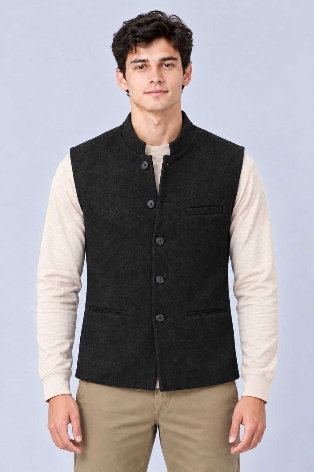 Men’s Regular Fit Nehru Waistcoat – Heather