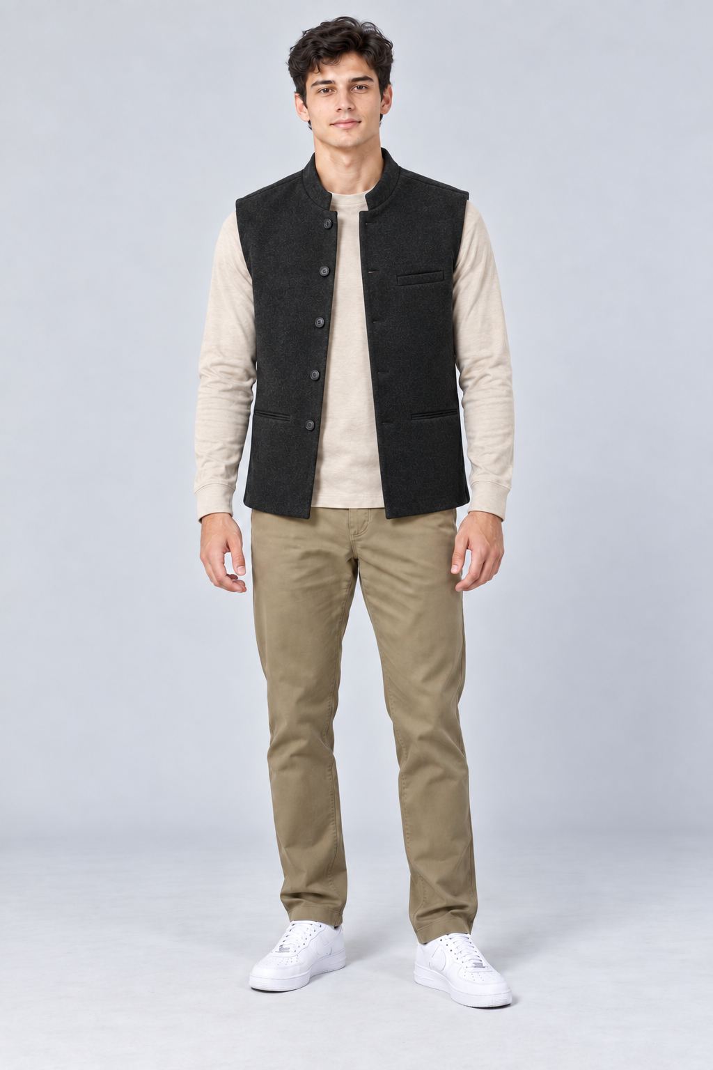 Men’s Regular Fit Nehru Waistcoat – Heather