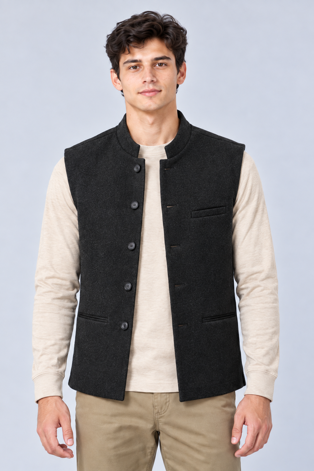 Men’s Regular Fit Nehru Waistcoat – Heather