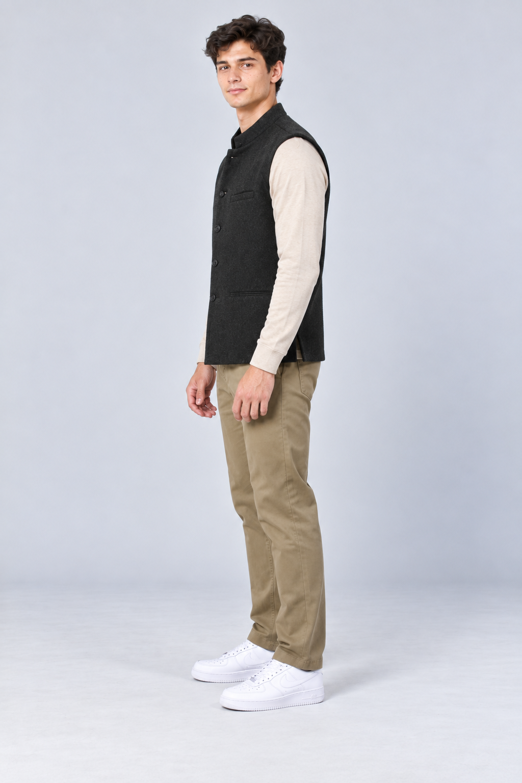Men’s Regular Fit Nehru Waistcoat – Heather