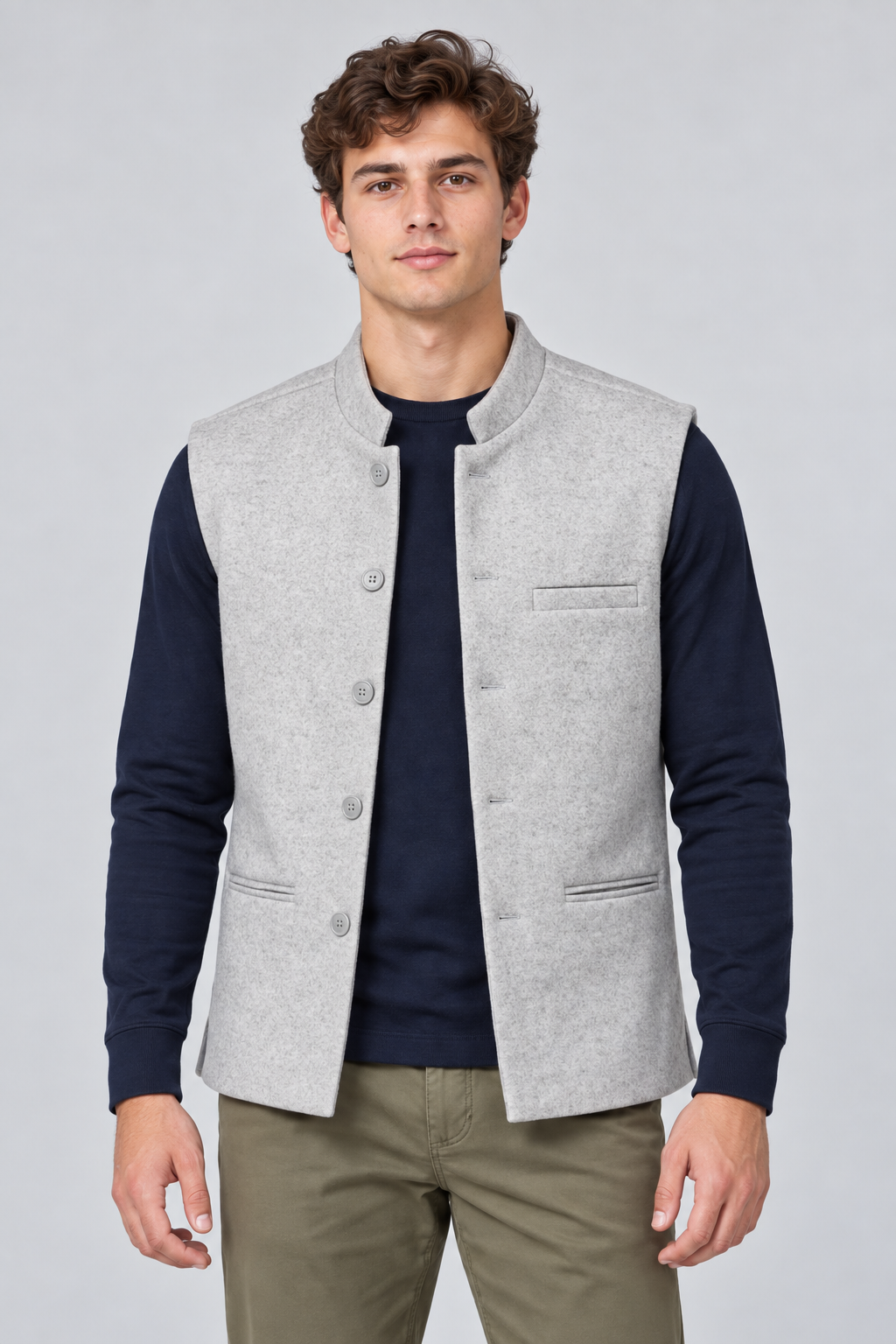 Men’s Regular Fit Nehru Waistcoat – Light Grey