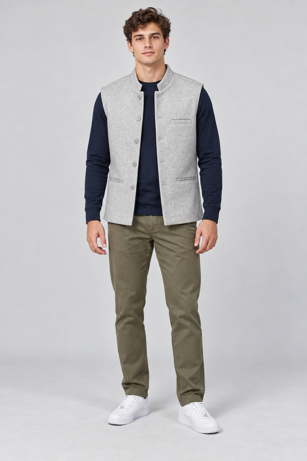 Men’s Regular Fit Nehru Waistcoat – Light Grey