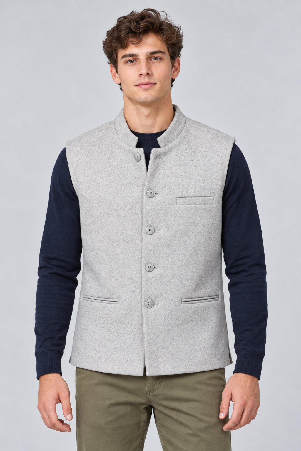 Men’s Regular Fit Nehru Waistcoat – Light Grey