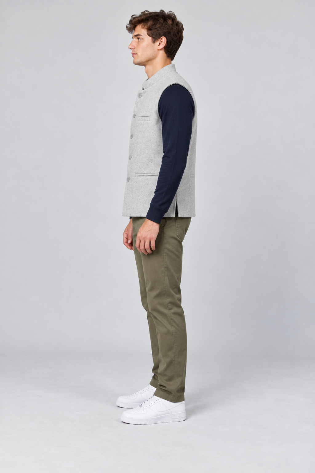 Men’s Regular Fit Nehru Waistcoat – Light Grey