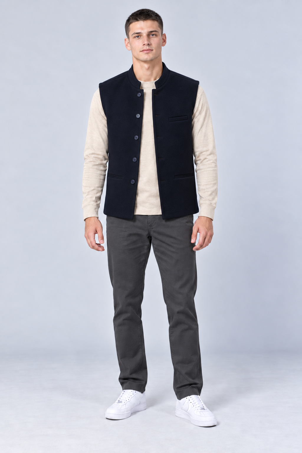 Men’s Regular Fit Nehru Waistcoat – Navy