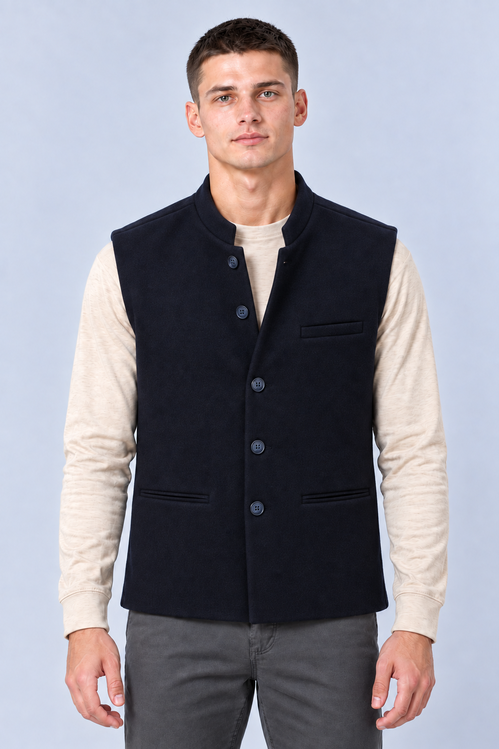 Men’s Regular Fit Nehru Waistcoat – Navy