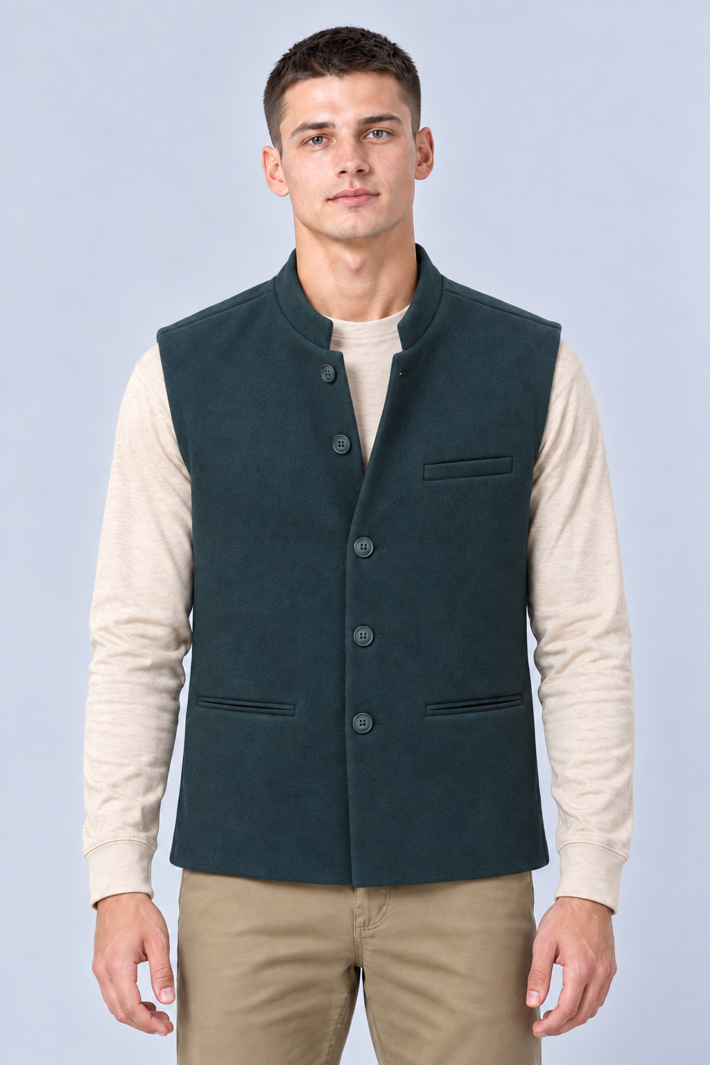 Men’s Regular Fit Nehru Waistcoat – Teal