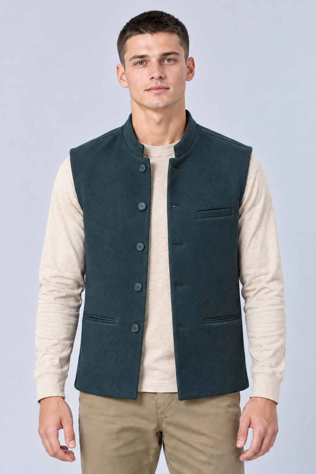 Men’s Regular Fit Nehru Waistcoat – Teal