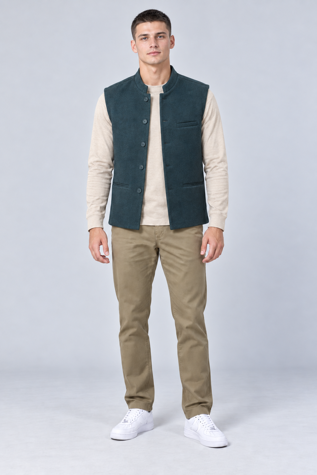 Men’s Regular Fit Nehru Waistcoat – Teal