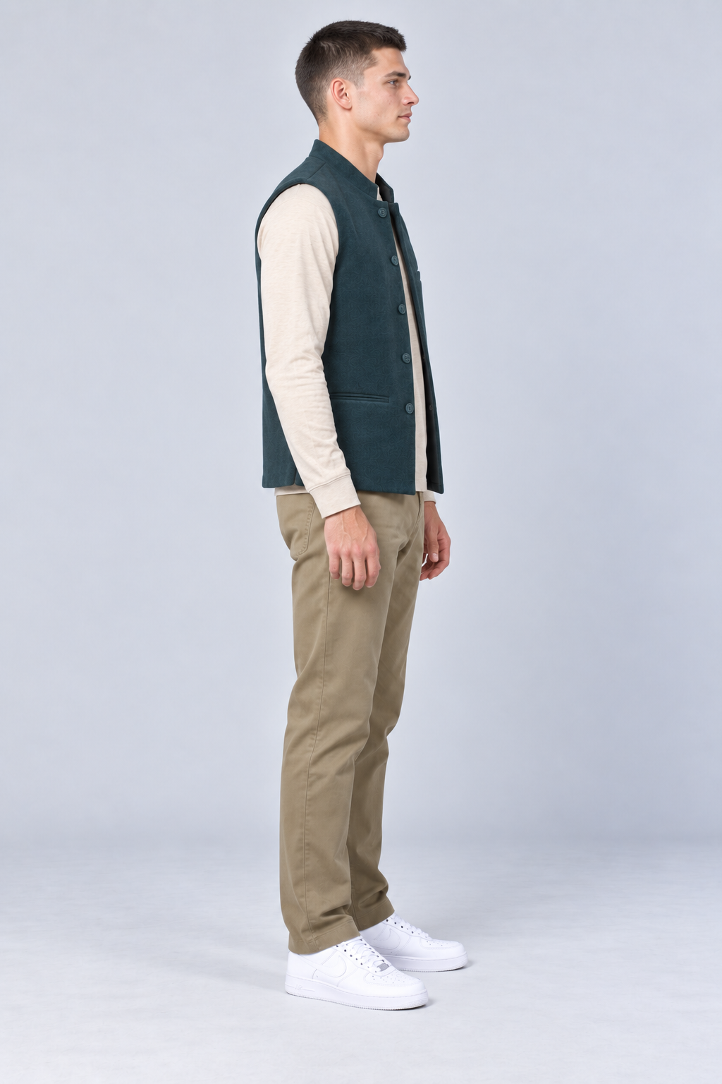 Men’s Regular Fit Nehru Waistcoat – Teal