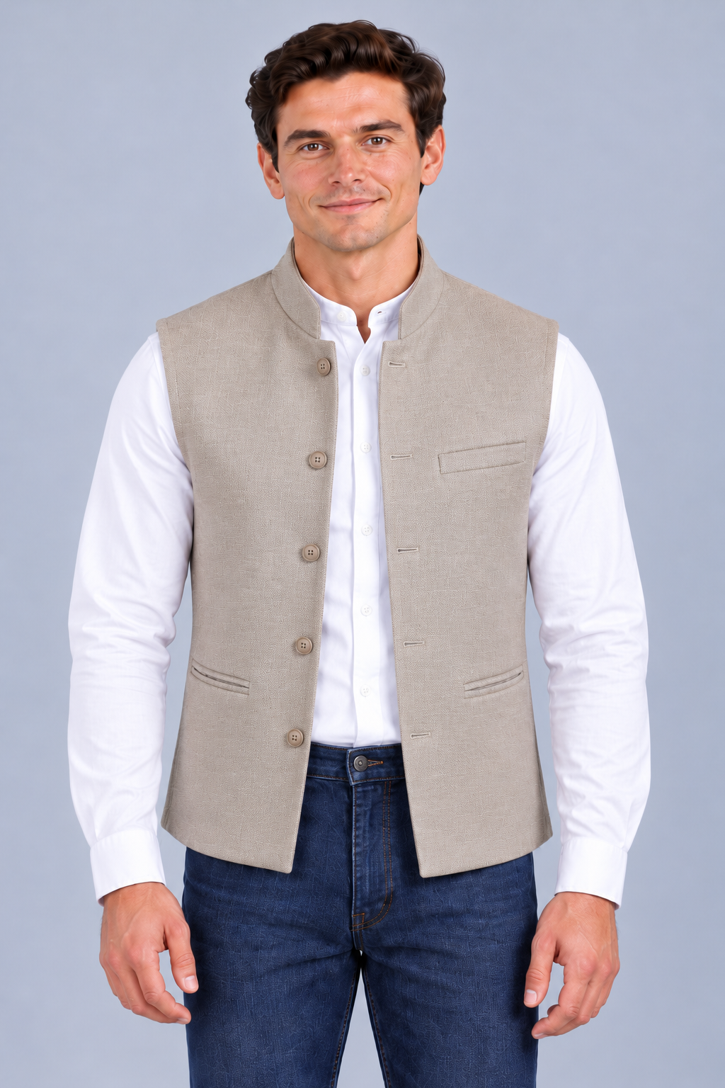 Men’s Natural Bird’s Eye Knitted Waistcoat – Regular Fit
