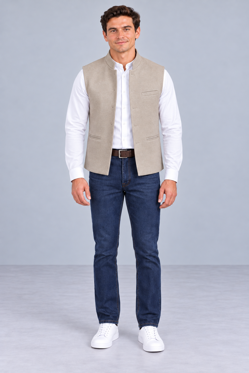 Men’s Natural Bird’s Eye Knitted Waistcoat – Regular Fit