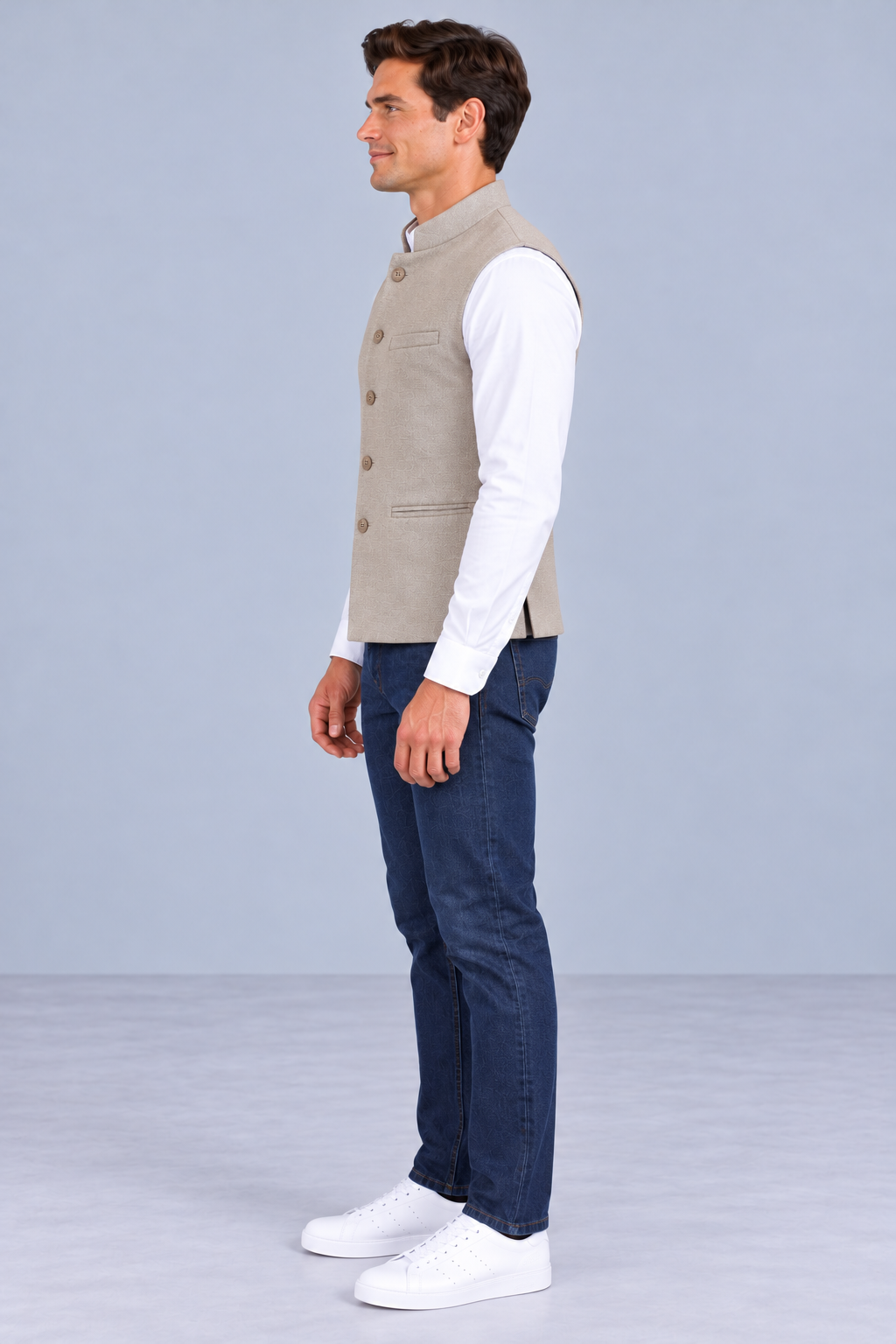 Men’s Natural Bird’s Eye Knitted Waistcoat – Regular Fit