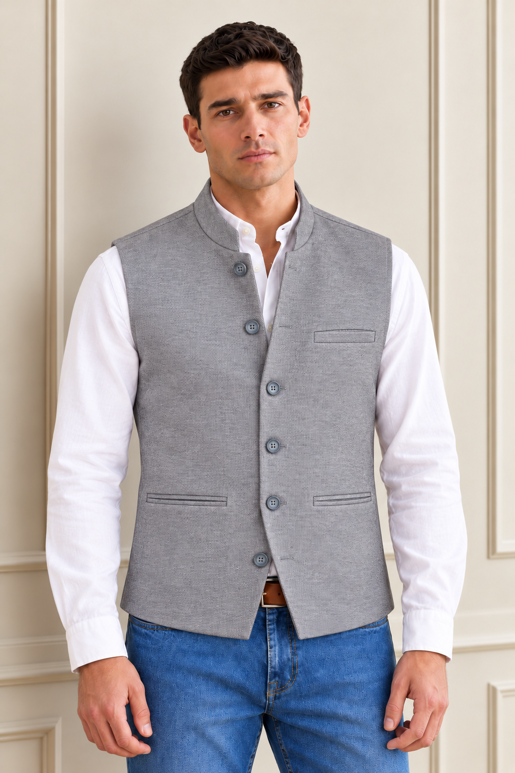 Men’s Sky Blue Bird’s Eye Knitted Waistcoat – Regular Fit