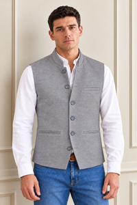 Men’s Sky Blue Bird’s Eye Knitted Waistcoat – Regular Fit