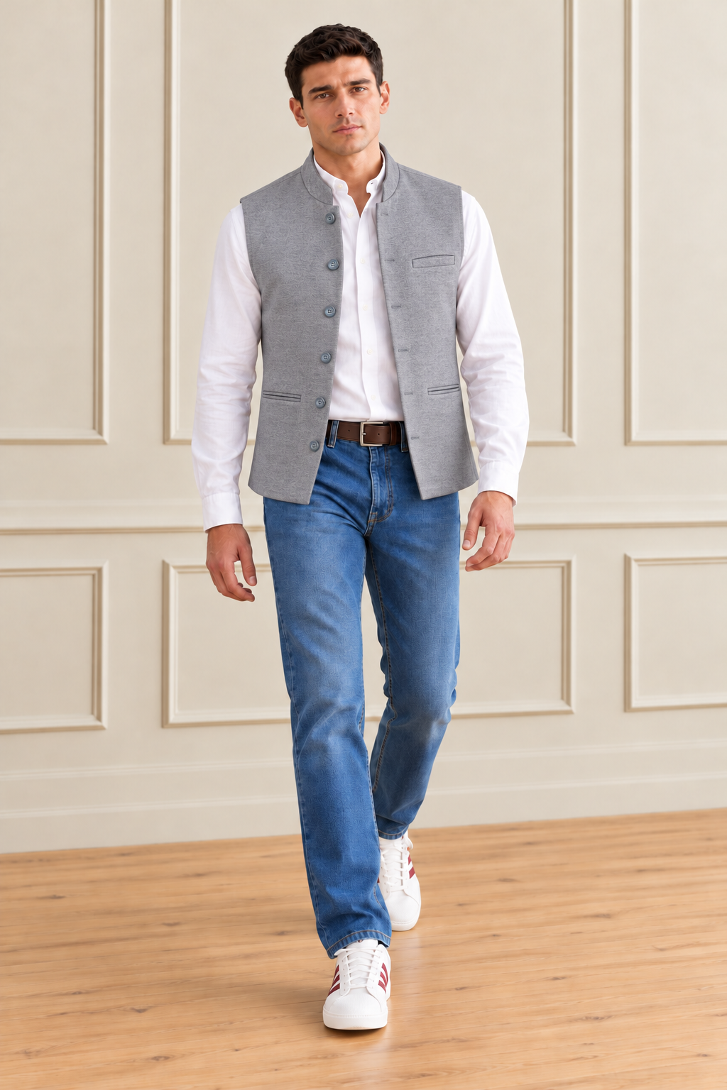 Men’s Sky Blue Bird’s Eye Knitted Waistcoat – Regular Fit