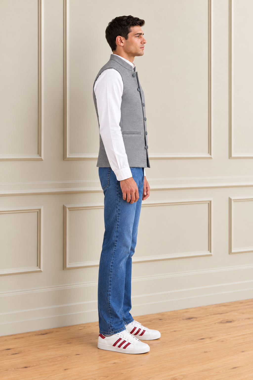 Men’s Sky Blue Bird’s Eye Knitted Waistcoat – Regular Fit