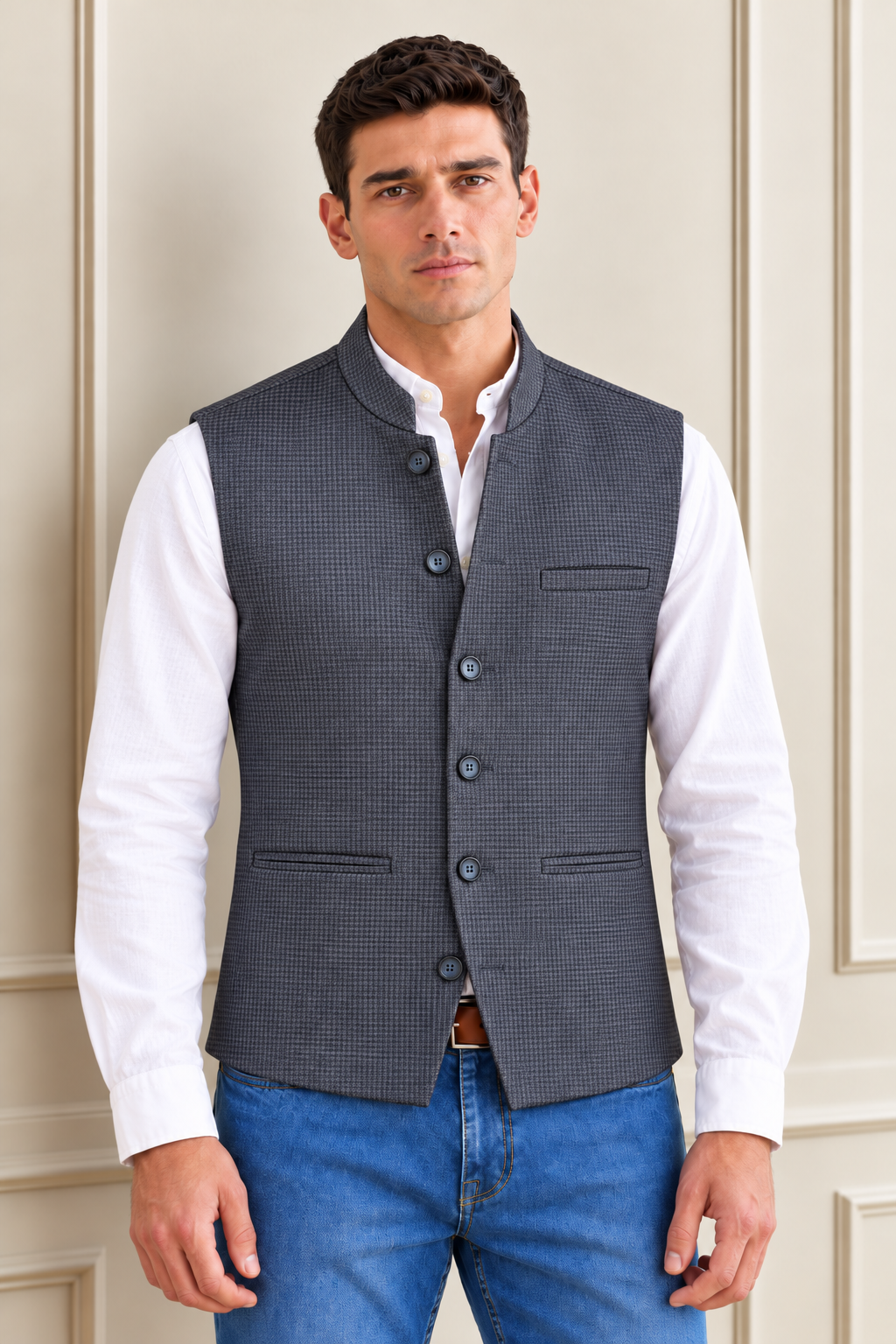 Men’s Navy Tweed Waistcoat – Regular Fit