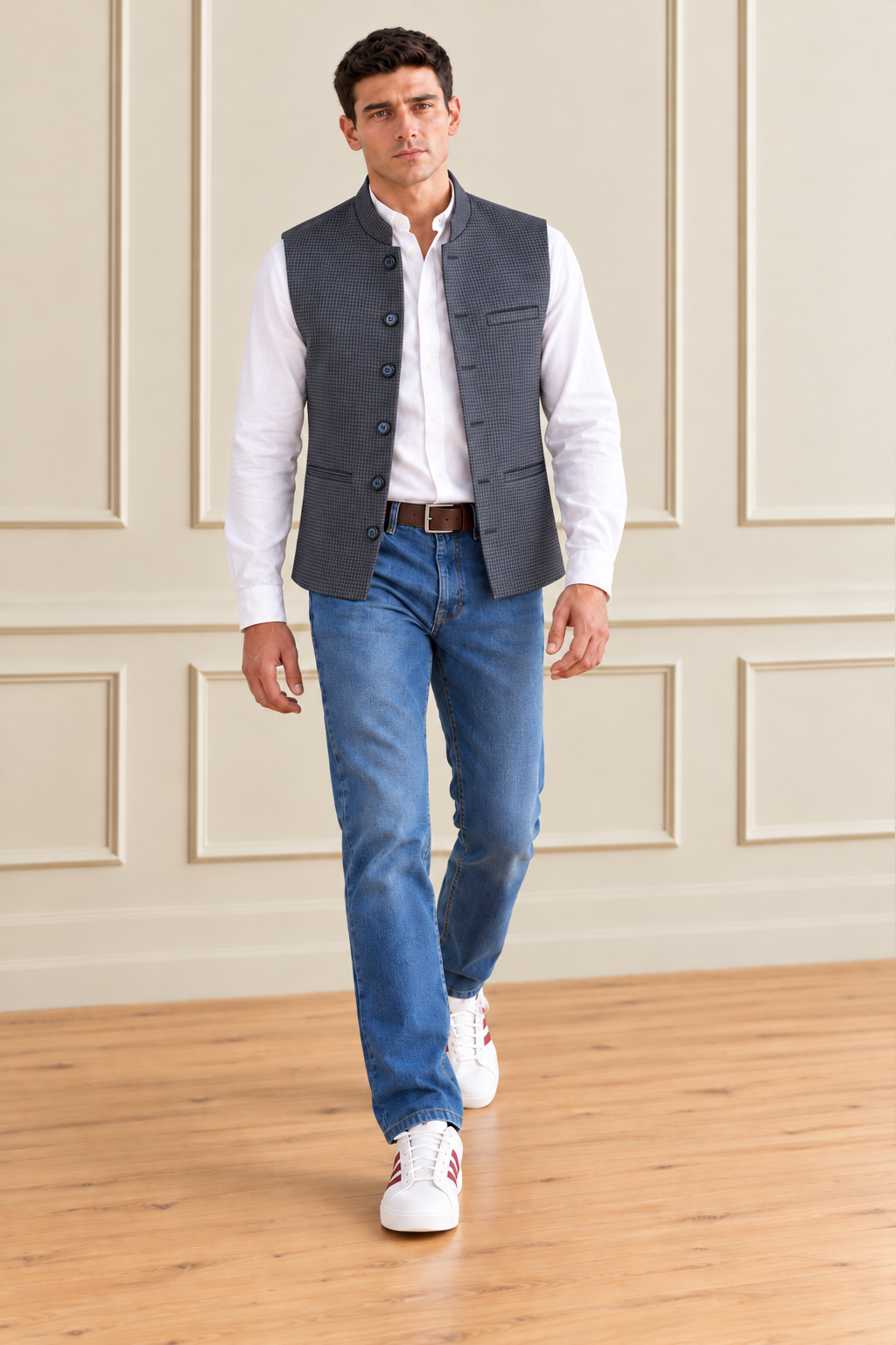 Men’s Navy Tweed Waistcoat – Regular Fit