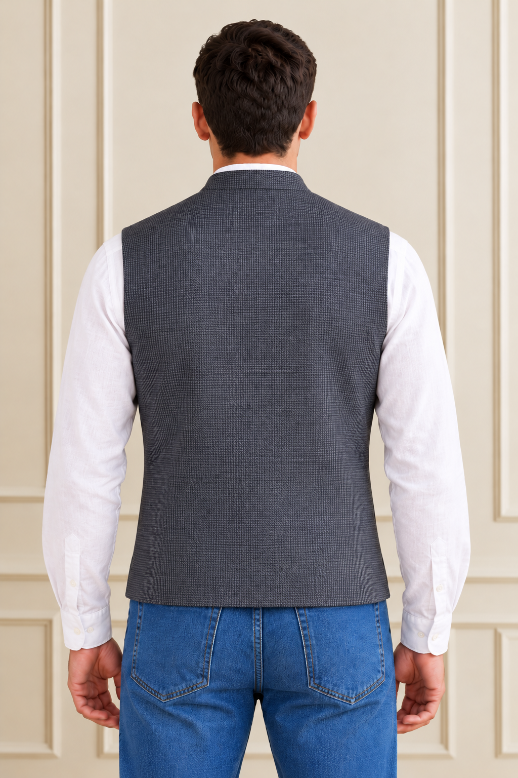 Men’s Navy Tweed Waistcoat – Regular Fit