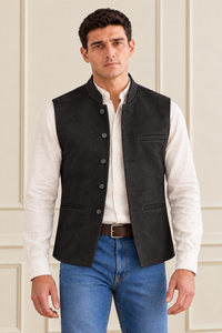Men’s Black Knitted Suede Waistcoat – Regular Fit
