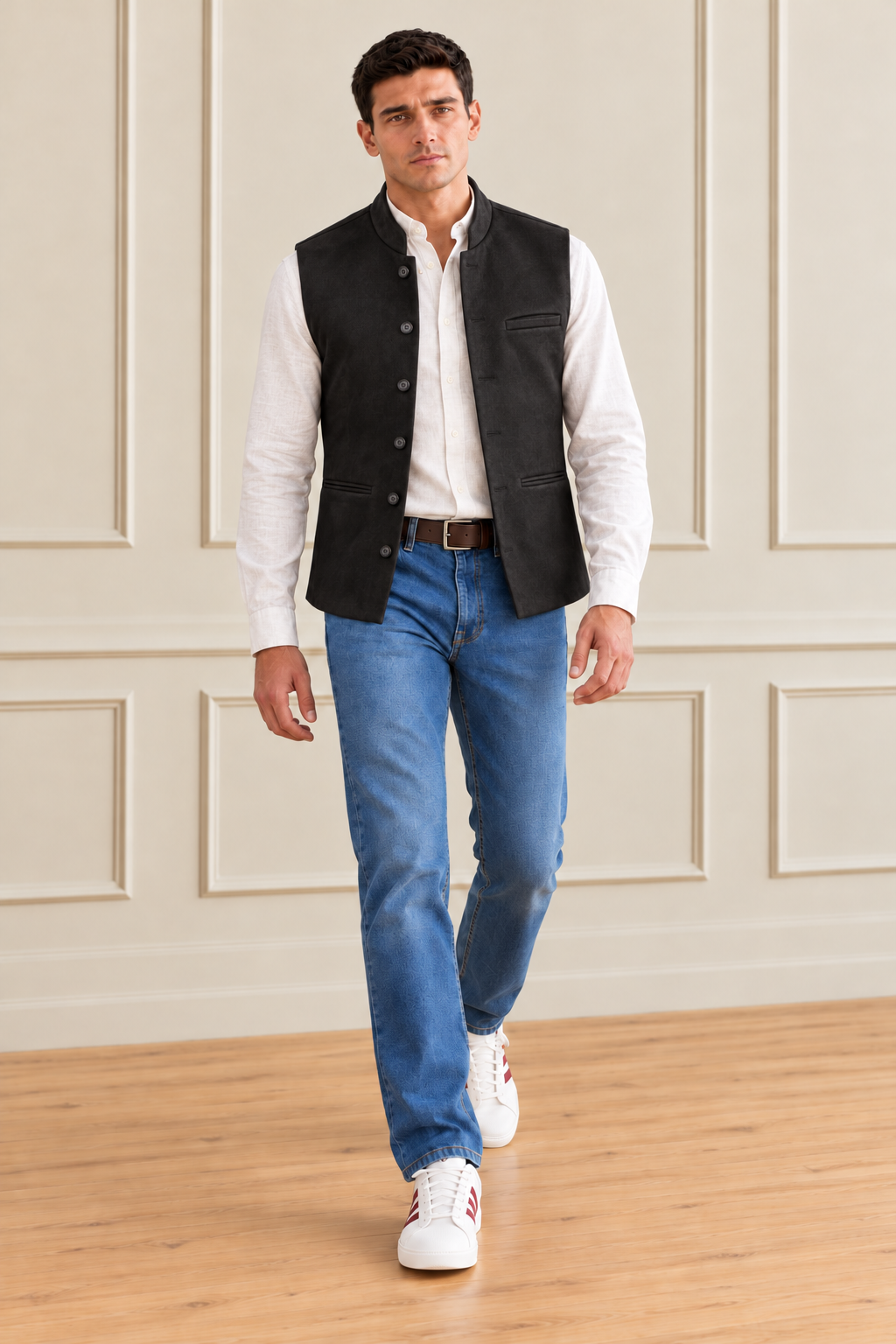 Men’s Black Knitted Suede Waistcoat – Regular Fit