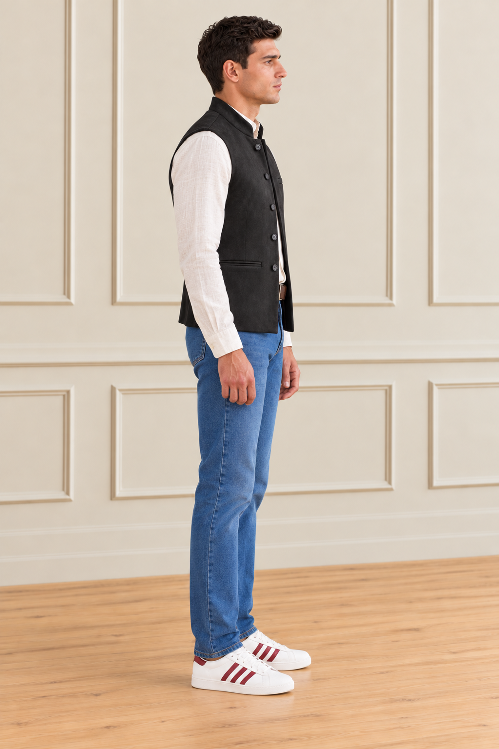Men’s Black Knitted Suede Waistcoat – Regular Fit