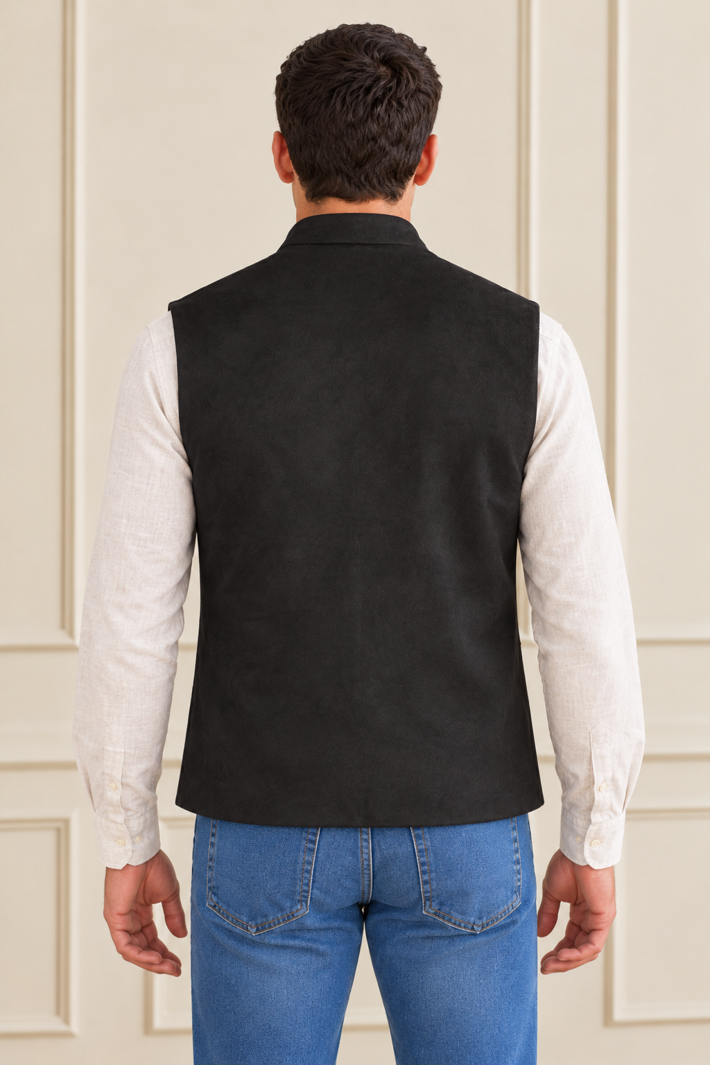 Men’s Black Knitted Suede Waistcoat – Regular Fit