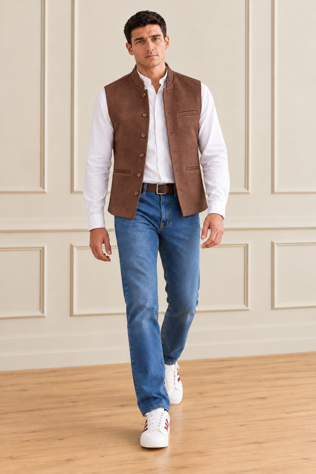 Men’s Espresso Knitted Suede Waistcoat – Regular Fit