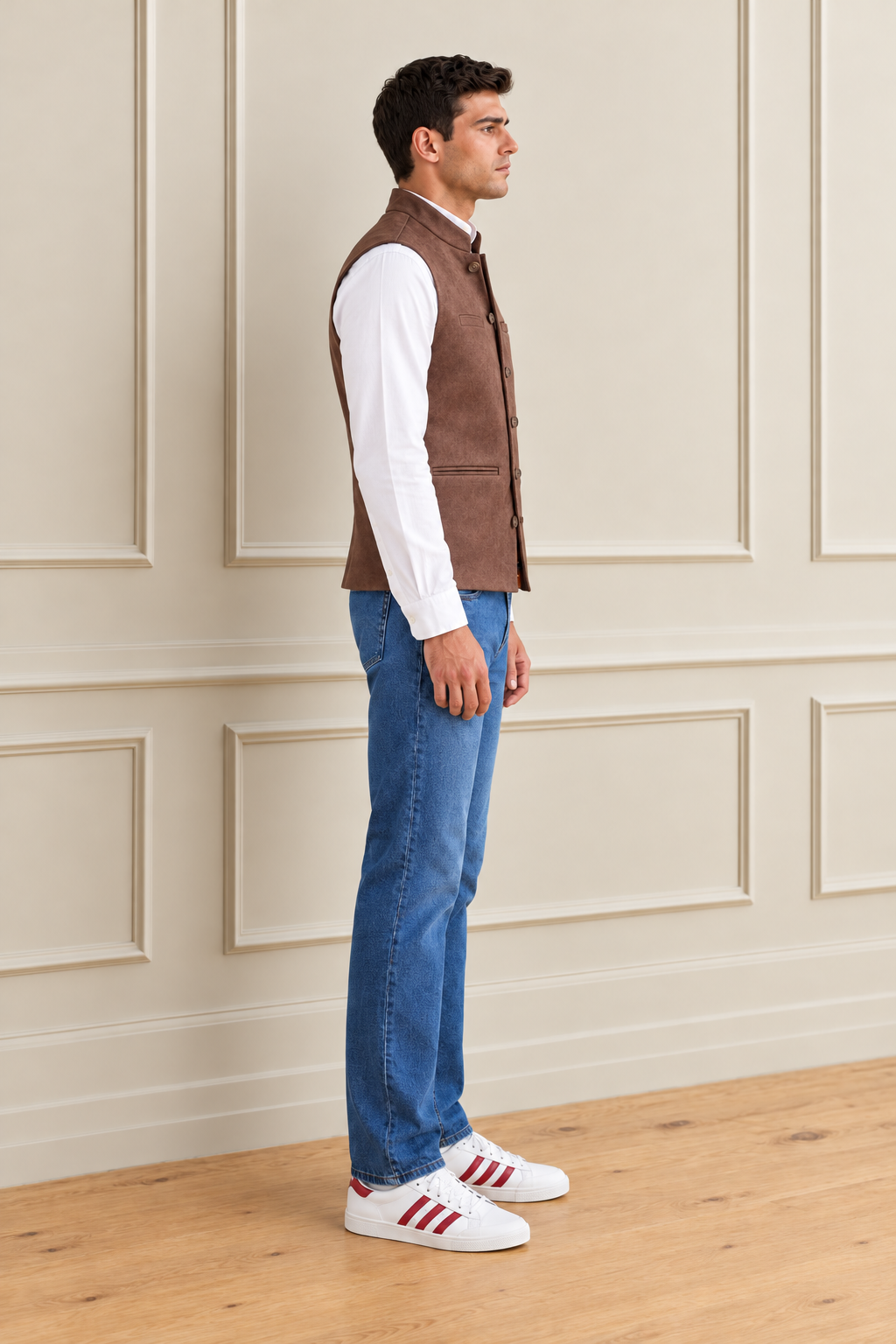Men’s Espresso Knitted Suede Waistcoat – Regular Fit